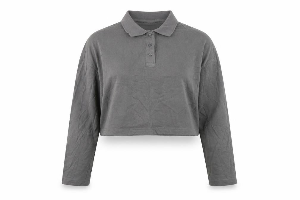 Divided by H&M Womens Grey Cotton Cropped Blouse Size S Collared