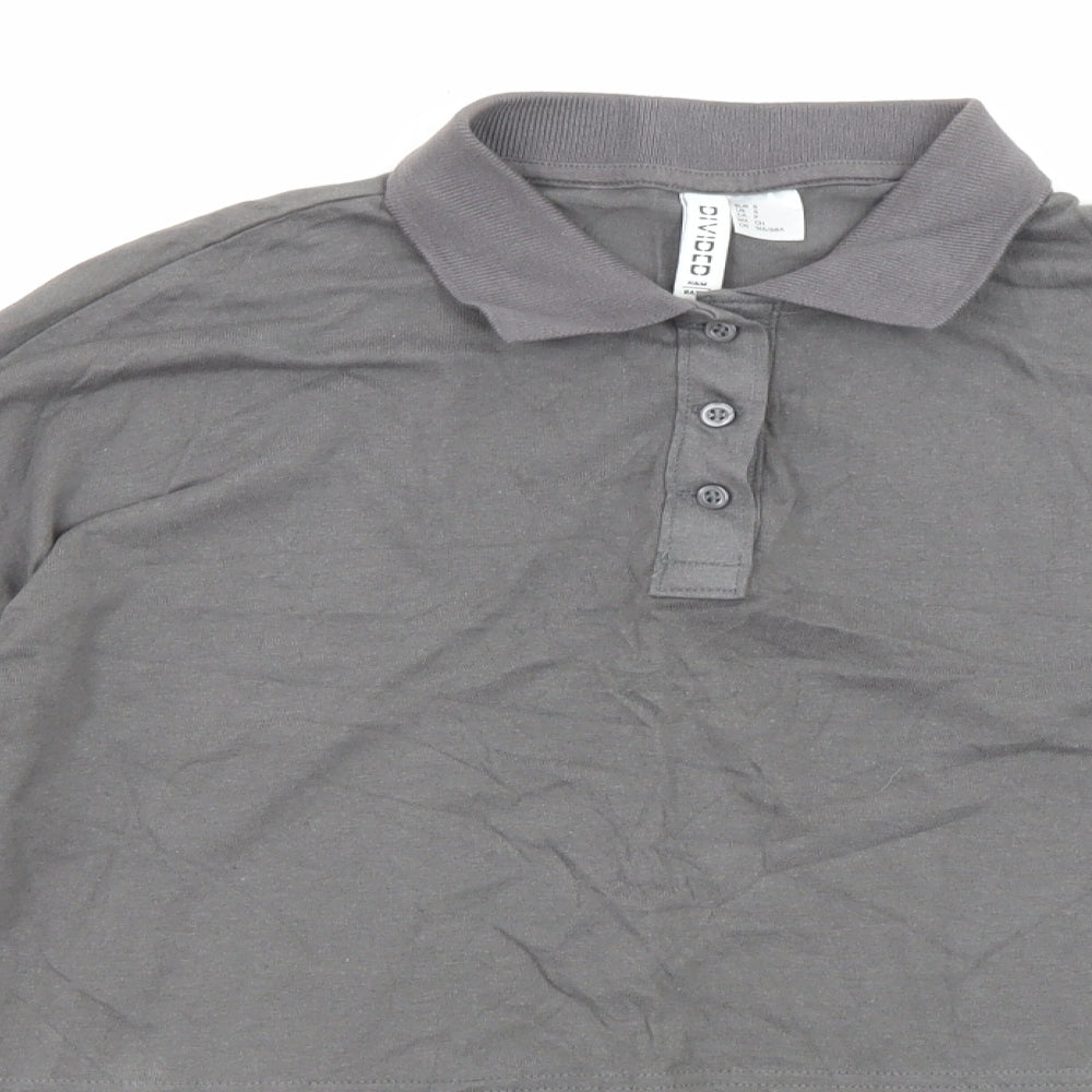 Divided by H&M Womens Grey Cotton Cropped Blouse Size S Collared