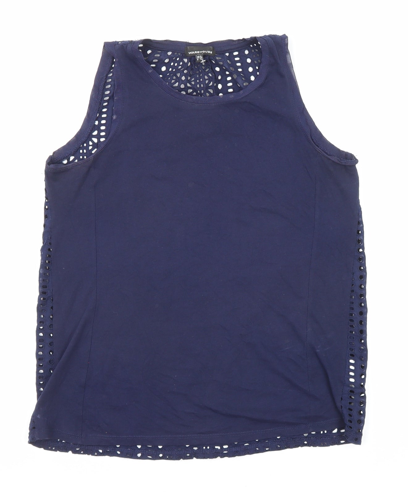 Warehouse Womens Blue Herringbone Cotton Basic Tank Size 8 Round Neck