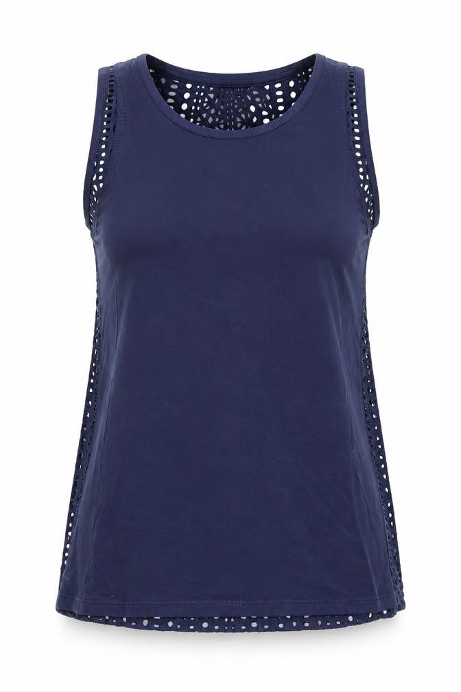 Warehouse Womens Blue Herringbone Cotton Basic Tank Size 8 Round Neck