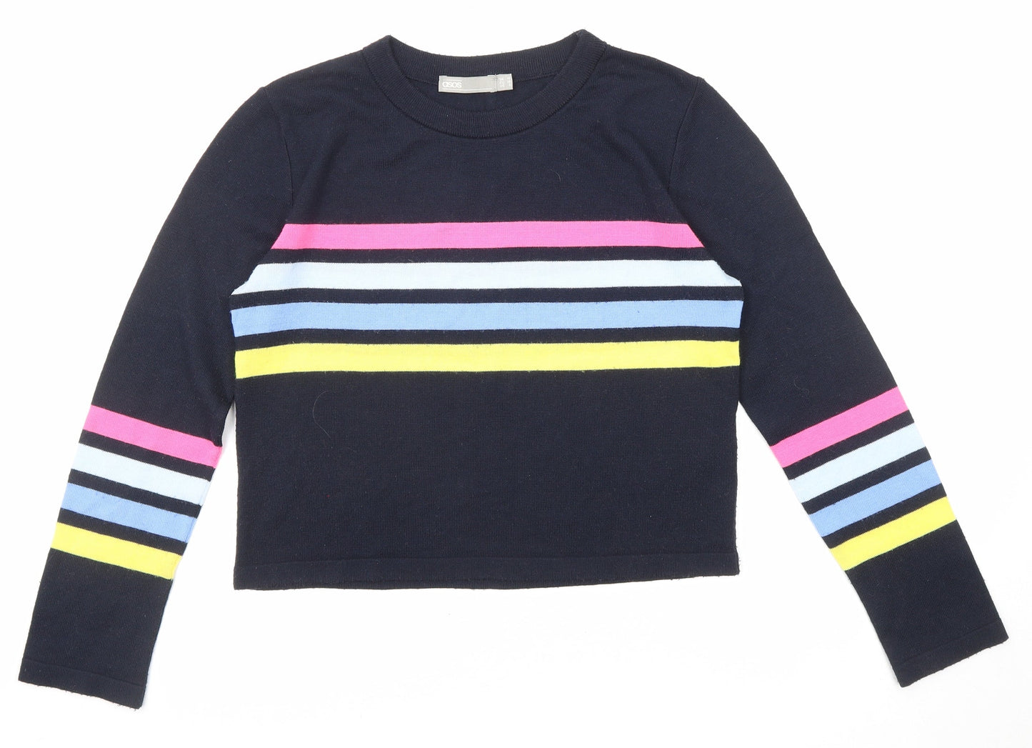 ASOS Womens Blue Round Neck Striped Acrylic Pullover Jumper Size 10