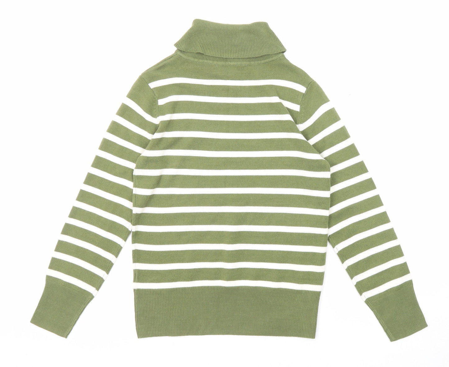 Marks and Spencer Womens Green Roll Neck Striped Acrylic Pullover Jumper Size 6