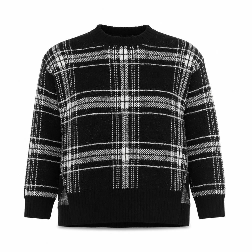 Marks & Spencer Womens Black Round Neck Plaid Acrylic Pullover Jumper Size 12