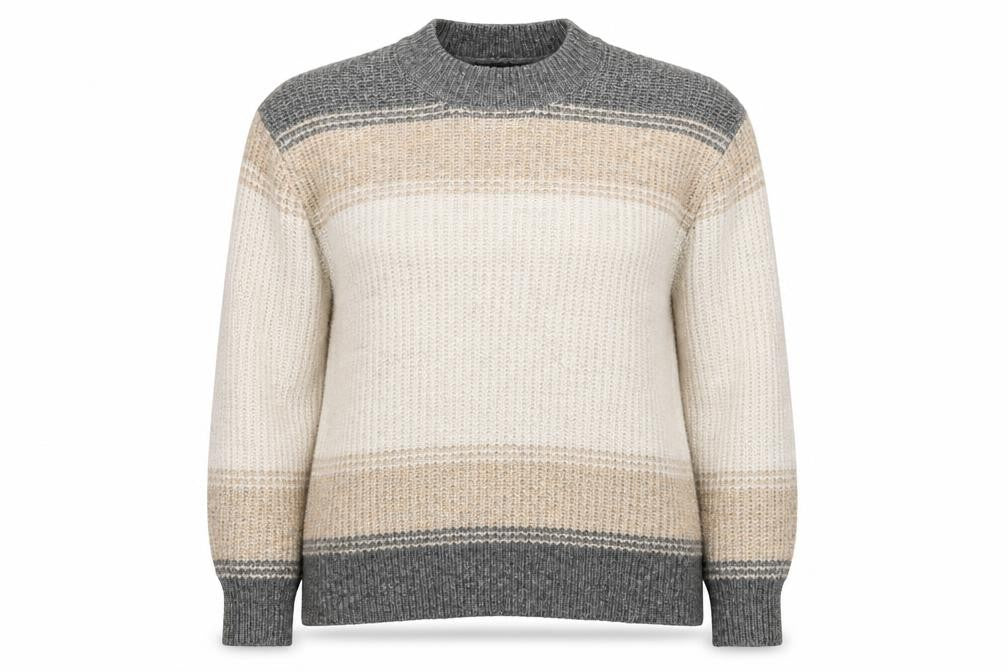 Marks & Spencer Womens Beige Round Neck Striped Polyester Pullover Jumper Size M