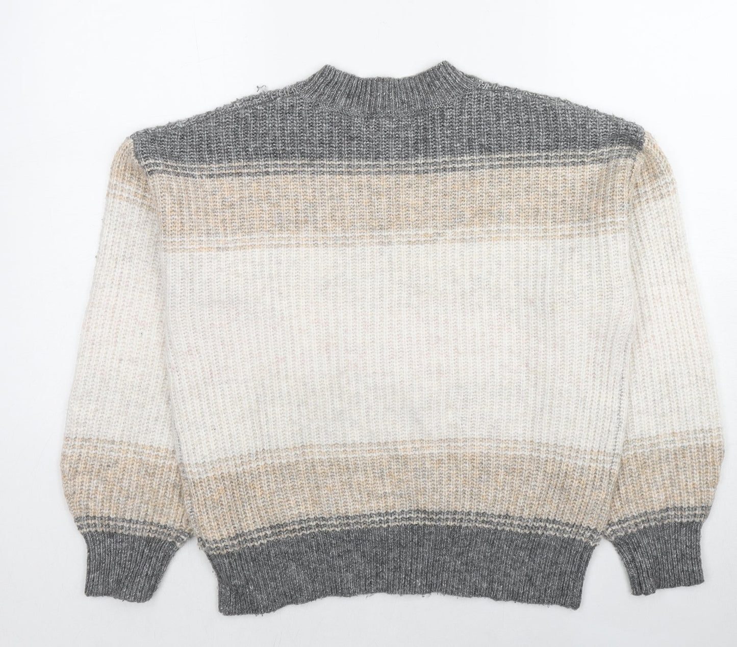 Marks and Spencer Womens Beige Round Neck Striped Polyester Pullover Jumper Size M