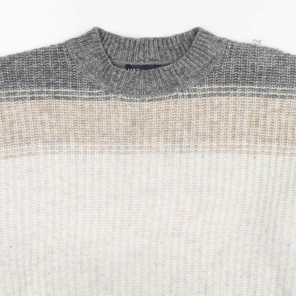 Marks and Spencer Womens Beige Round Neck Striped Polyester Pullover Jumper Size M