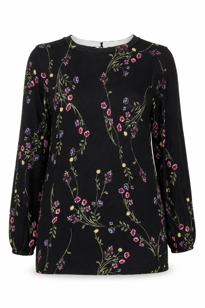 NEXT Womens Black Round Neck Floral Viscose Pullover Jumper Size 10 - Back Tie Closure