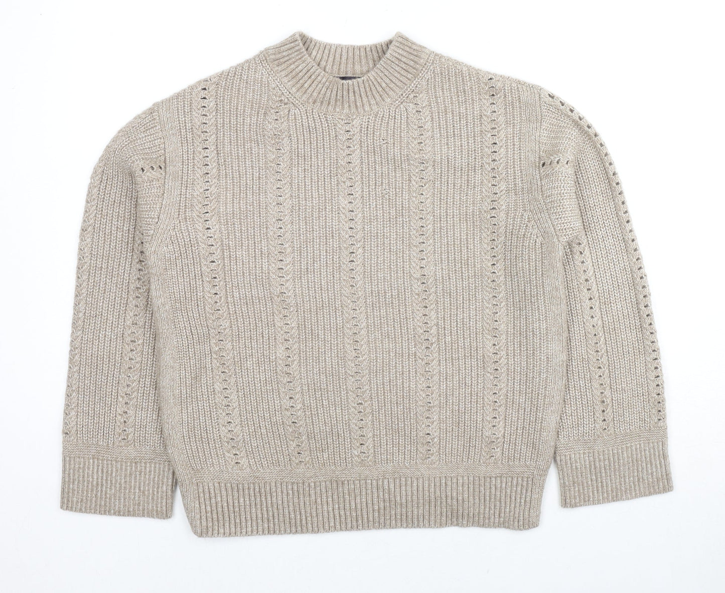 Marks and Spencer Womens Beige Mock Neck Polyester Pullover Jumper Size S