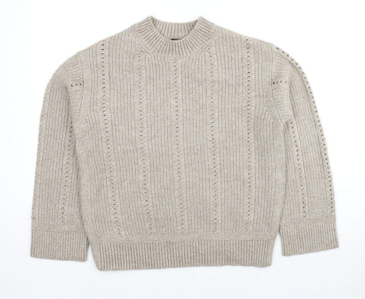 Marks and Spencer Womens Beige Mock Neck Polyester Pullover Jumper Size S