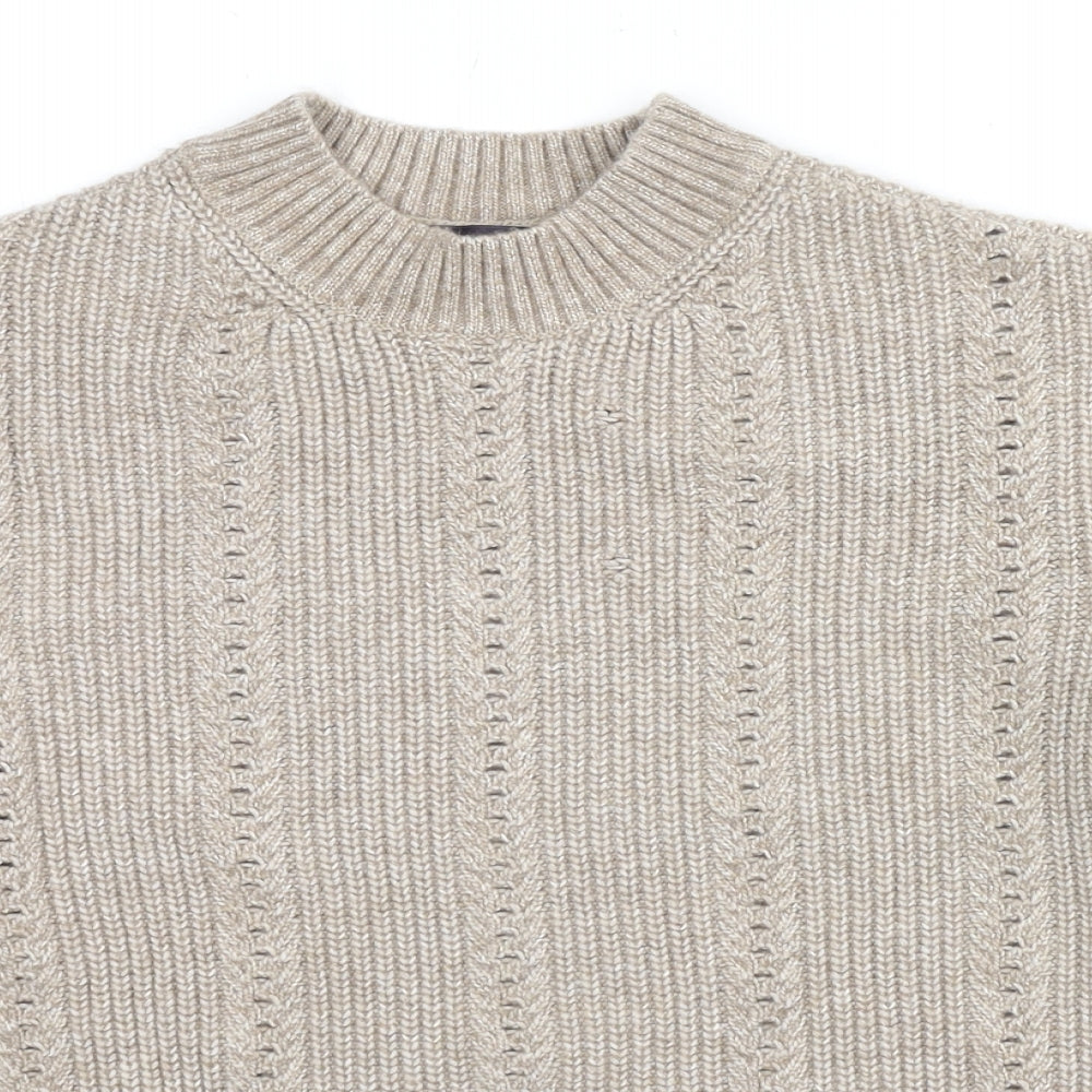Marks and Spencer Womens Beige Mock Neck Polyester Pullover Jumper Size S