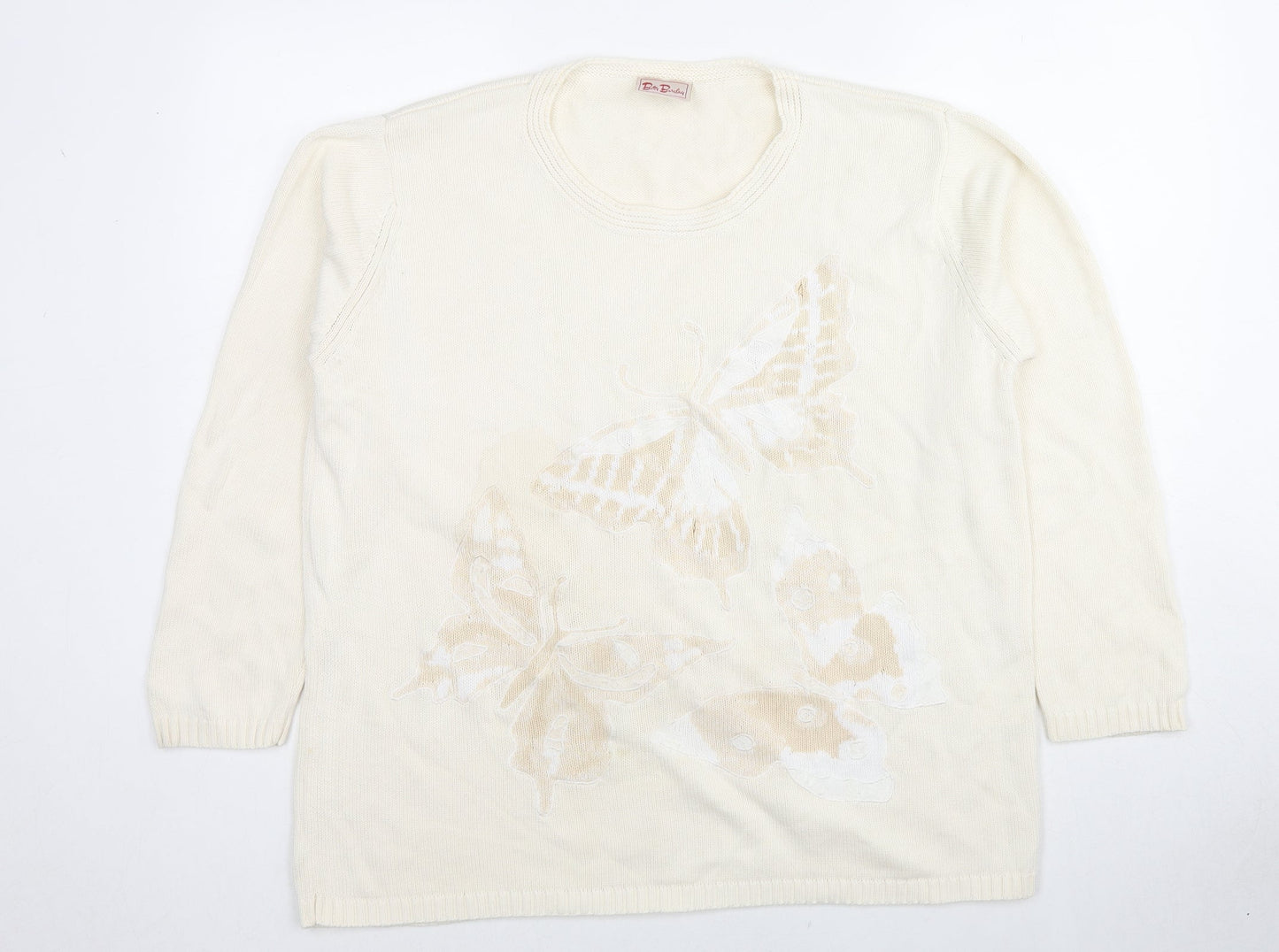 Betty Barclay Womens Ivory Round Neck Cotton Pullover Jumper Size XL - Butterfly