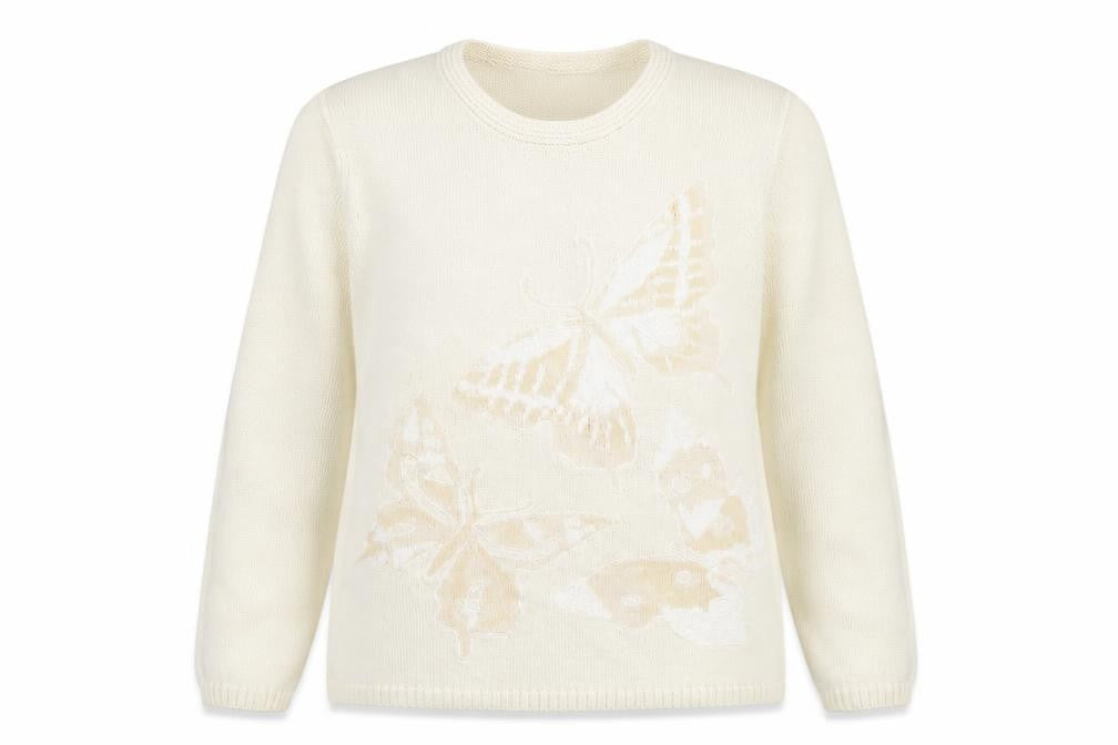 Betty Barclay Womens Ivory Round Neck Cotton Pullover Jumper Size XL - Butterfly