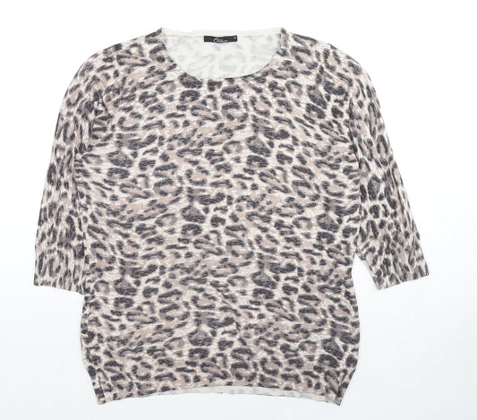 Bonmarché Womens Beige Round Neck Animal Print Polyester Pullover Jumper Size M - Leopard Print