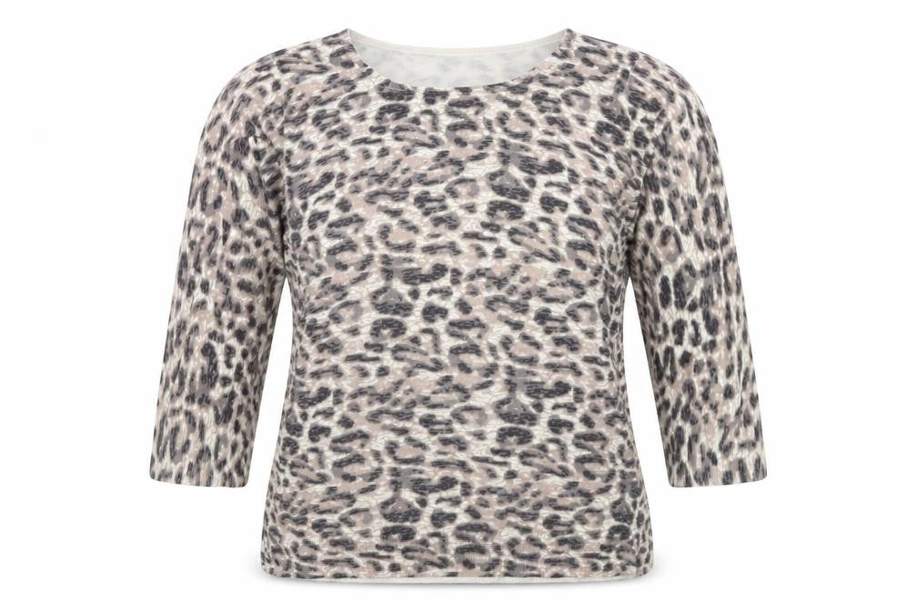 Bonmarché Womens Beige Round Neck Animal Print Polyester Pullover Jumper Size M - Leopard Print
