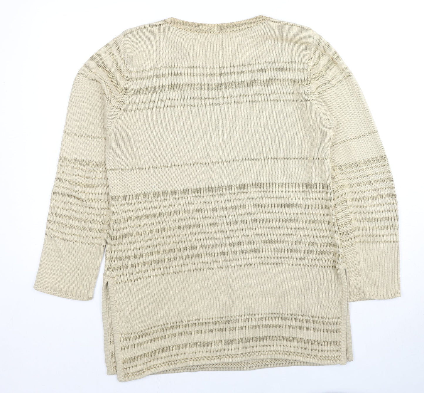 St Michael Womens Beige Round Neck Striped Cotton Pullover Jumper Size 14 - Floral