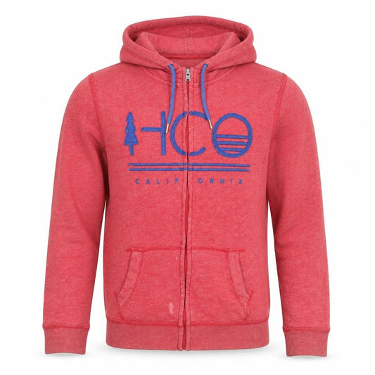 Hollister Mens Red Cotton Full Zip Hoodie Size S - Logo, Pocket, Drawstring