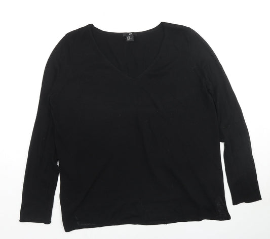 H&M Womens Black V-Neck Polyester Pullover Jumper Size M