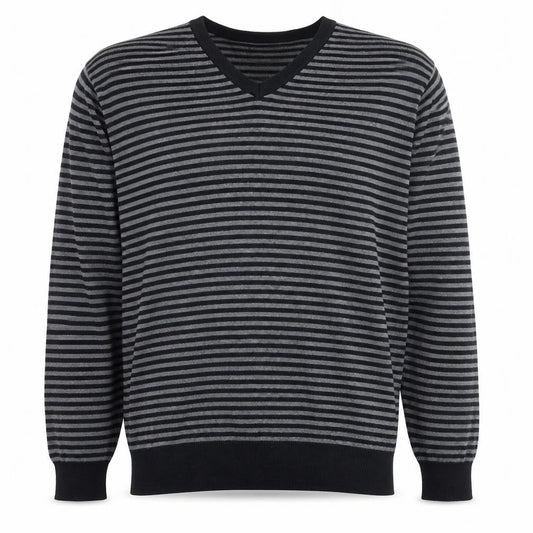 Marks & Spencer Mens Black V-Neck Striped Cotton Pullover Jumper Size XL Long Sleeve