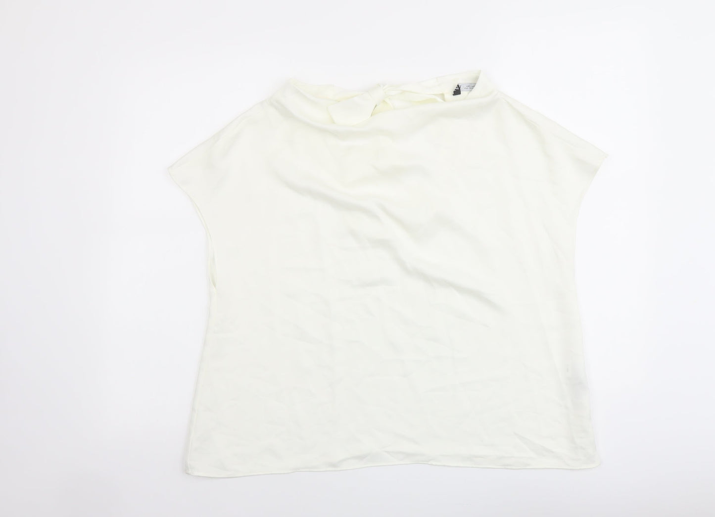 Zara Womens Ivory Polyester Basic T-Shirt Size L Cowl Neck