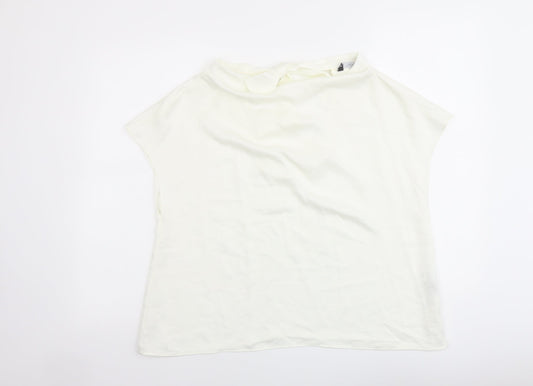 Zara Womens Ivory Polyester Basic T-Shirt Size L Cowl Neck