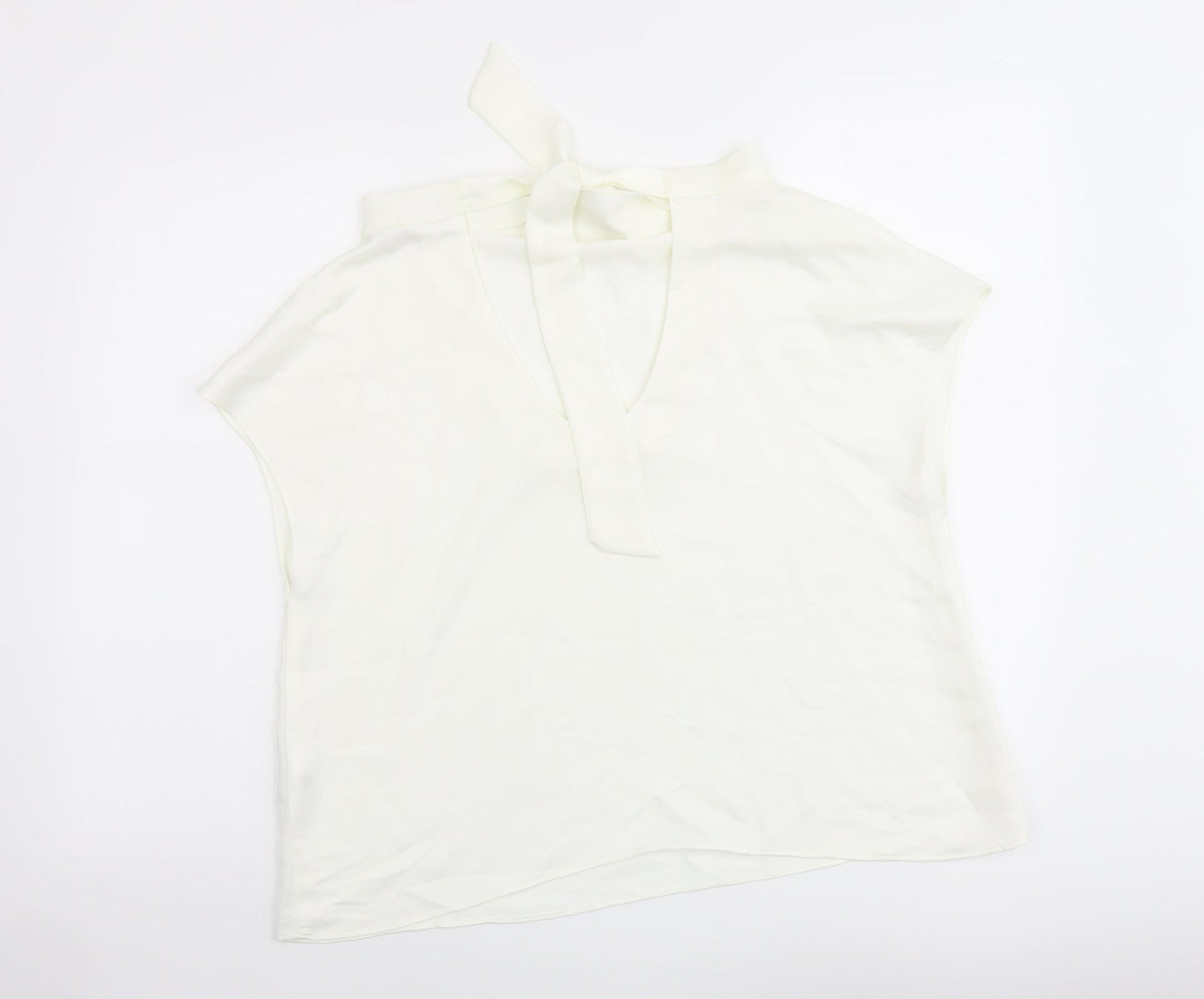 Zara Womens Ivory Polyester Basic T-Shirt Size L Cowl Neck