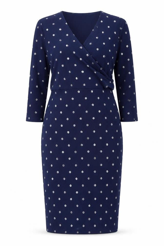 Classics Womens Blue Geometric Polyester Pencil Dress Size 12 V-Neck Pullover