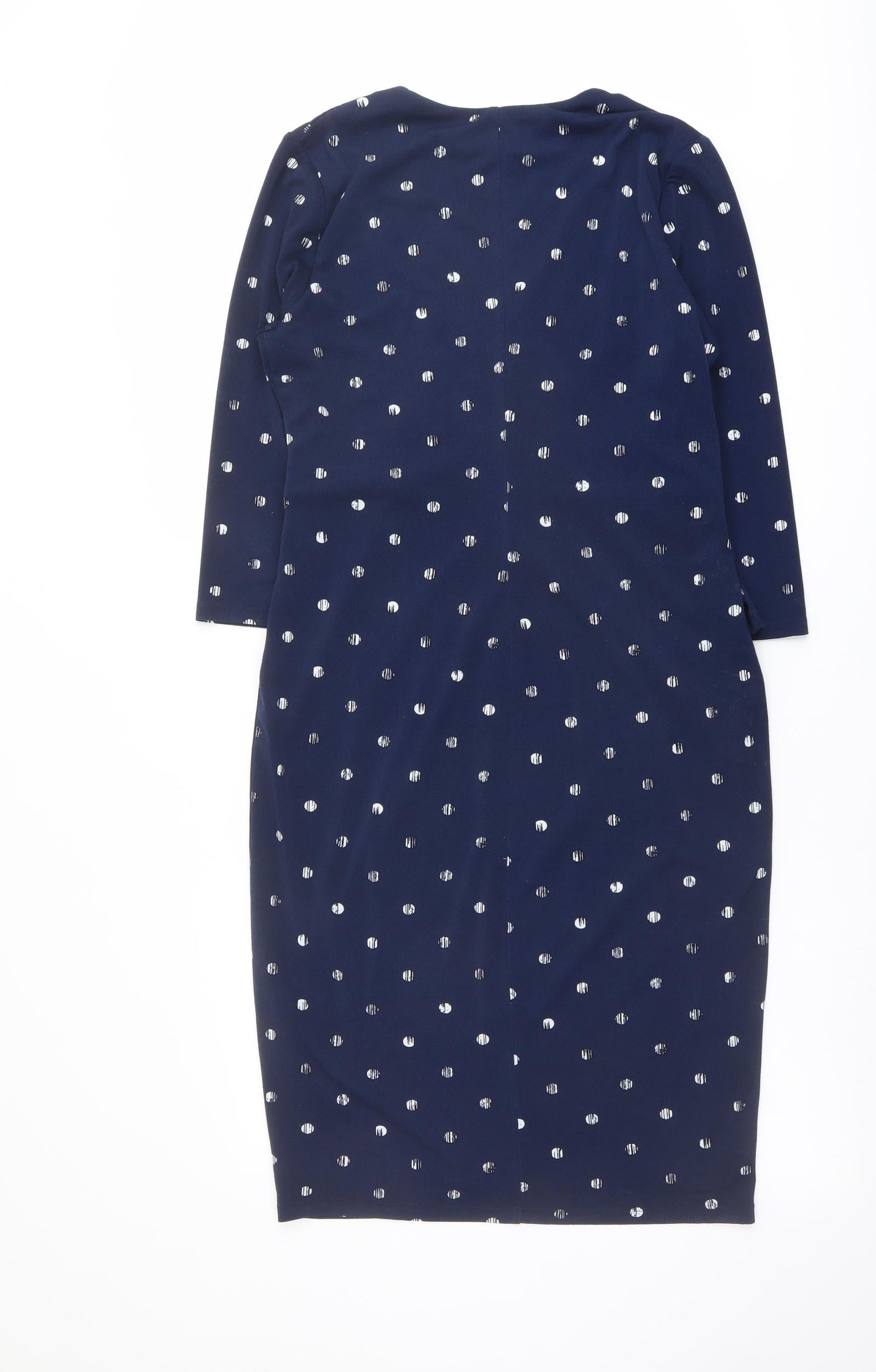 Classic Womens Blue Geometric Polyester Pencil Dress Size 12 V-Neck Pullover