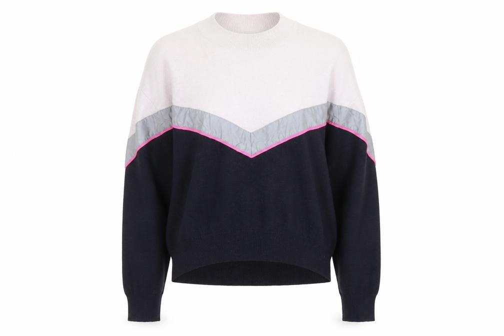 Zara Womens Blue Mock Neck Acrylic Pullover Jumper Size S - Colour Block Reflective Stripe
