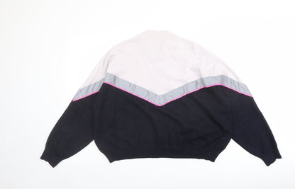 Zara Womens Blue Mock Neck Acrylic Pullover Jumper Size S - Colour Block Reflective Stripe