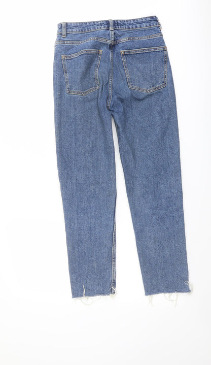 Back view of Denim & Co. women’s blue cotton straight jeans, size UK 8, 25-inch leg regular button