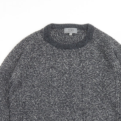 Marks & Spencer Mens Grey Round Neck Acrylic Pullover Jumper Size S Long Sleeve
