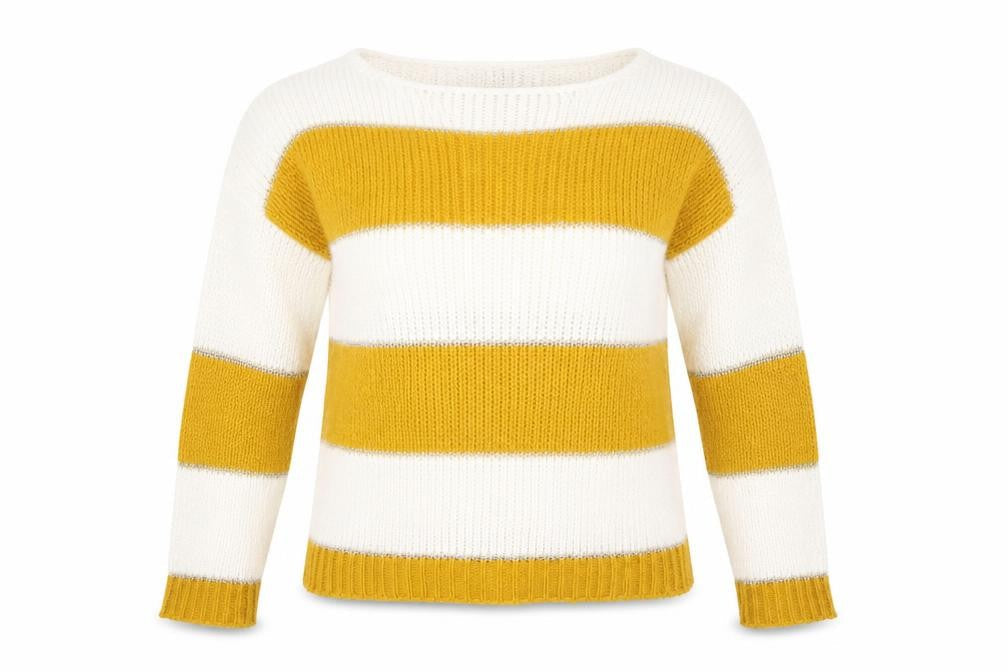 Isabella D. Womens Yellow Round Neck Striped Polyester Pullover Jumper Size S - Size S-M