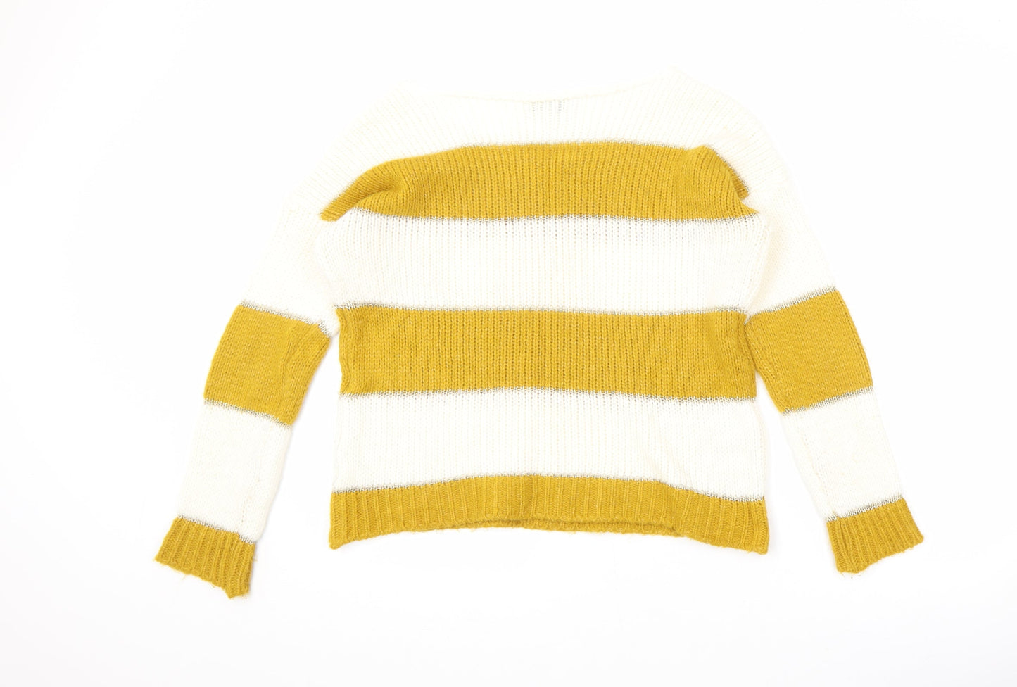 Isabella D. Womens Yellow Round Neck Striped Polyester Pullover Jumper Size S - Size S-M