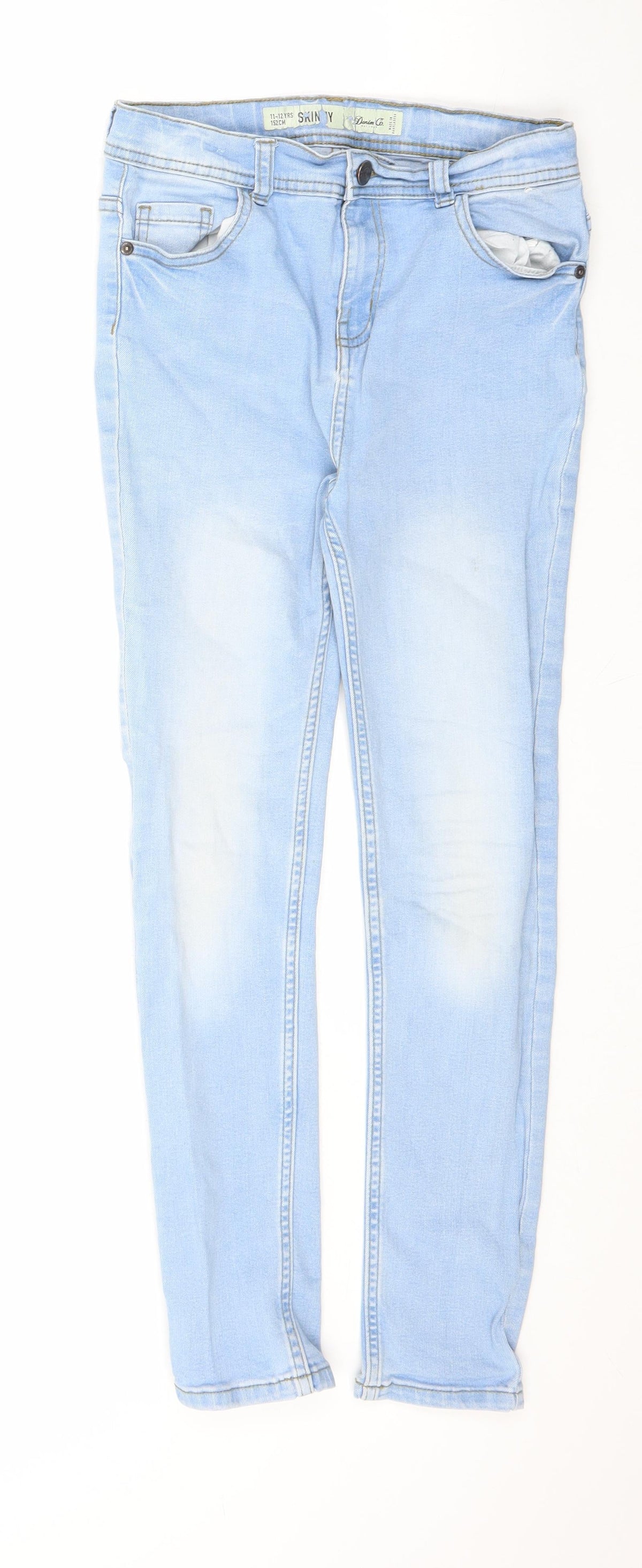 Additional front view of Denim & Co. girls’ blue cotton skinny jeans, size 11-12, years, 25-inch leg slim zip