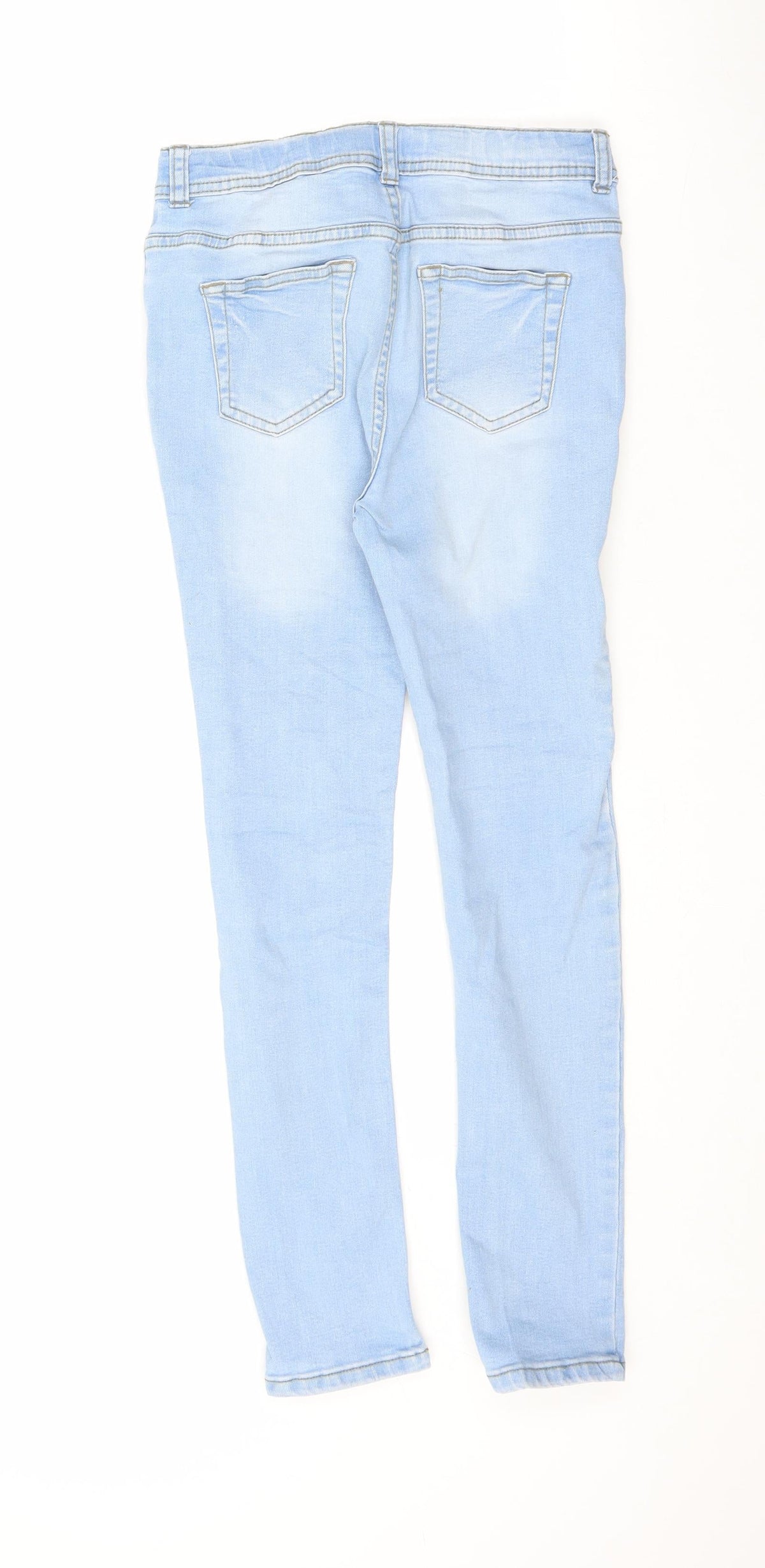 Back view of Denim & Co. girls’ blue cotton skinny jeans, size 11-12, years, 25-inch leg slim zip