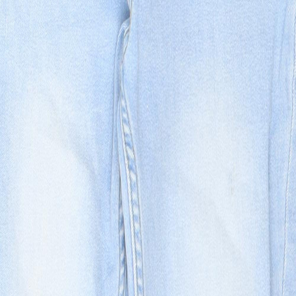 Close-up detail of Denim & Co. girls’ blue cotton skinny jeans, size 11-12, years, 25-inch leg slim zip