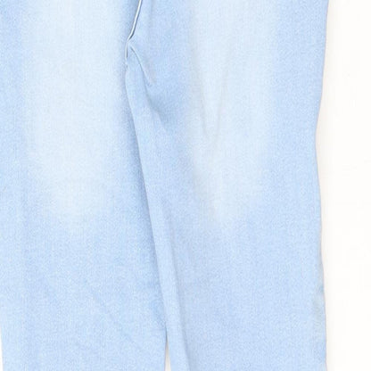 Brand and care label for Denim & Co. girls’ blue cotton skinny jeans, size 11-12, years, 25-inch leg slim zip