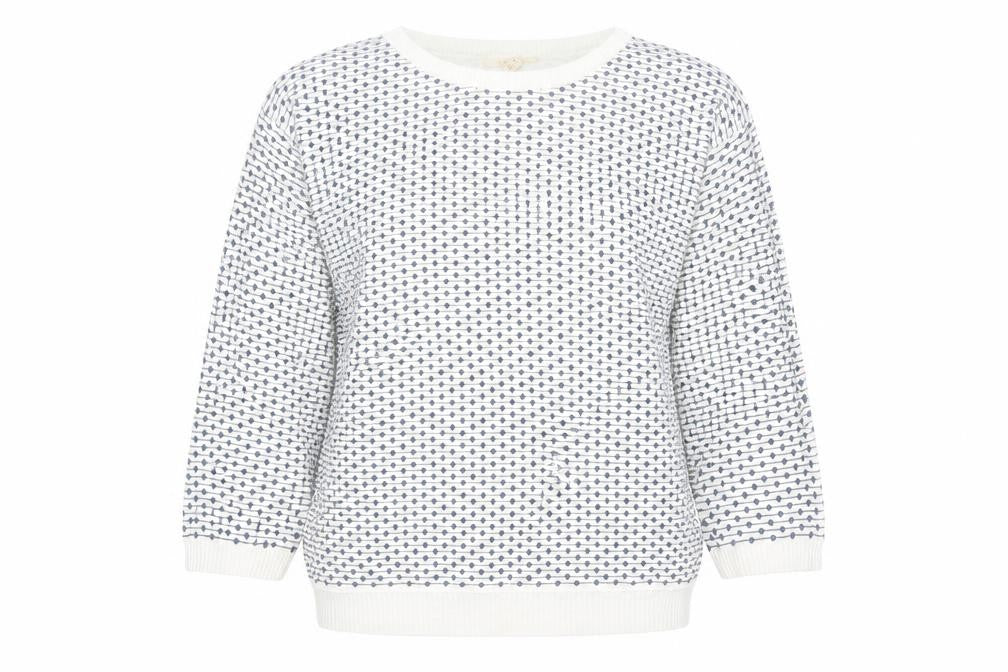 Esprit Womens Ivory Round Neck Geometric Cotton Pullover Jumper Size XS