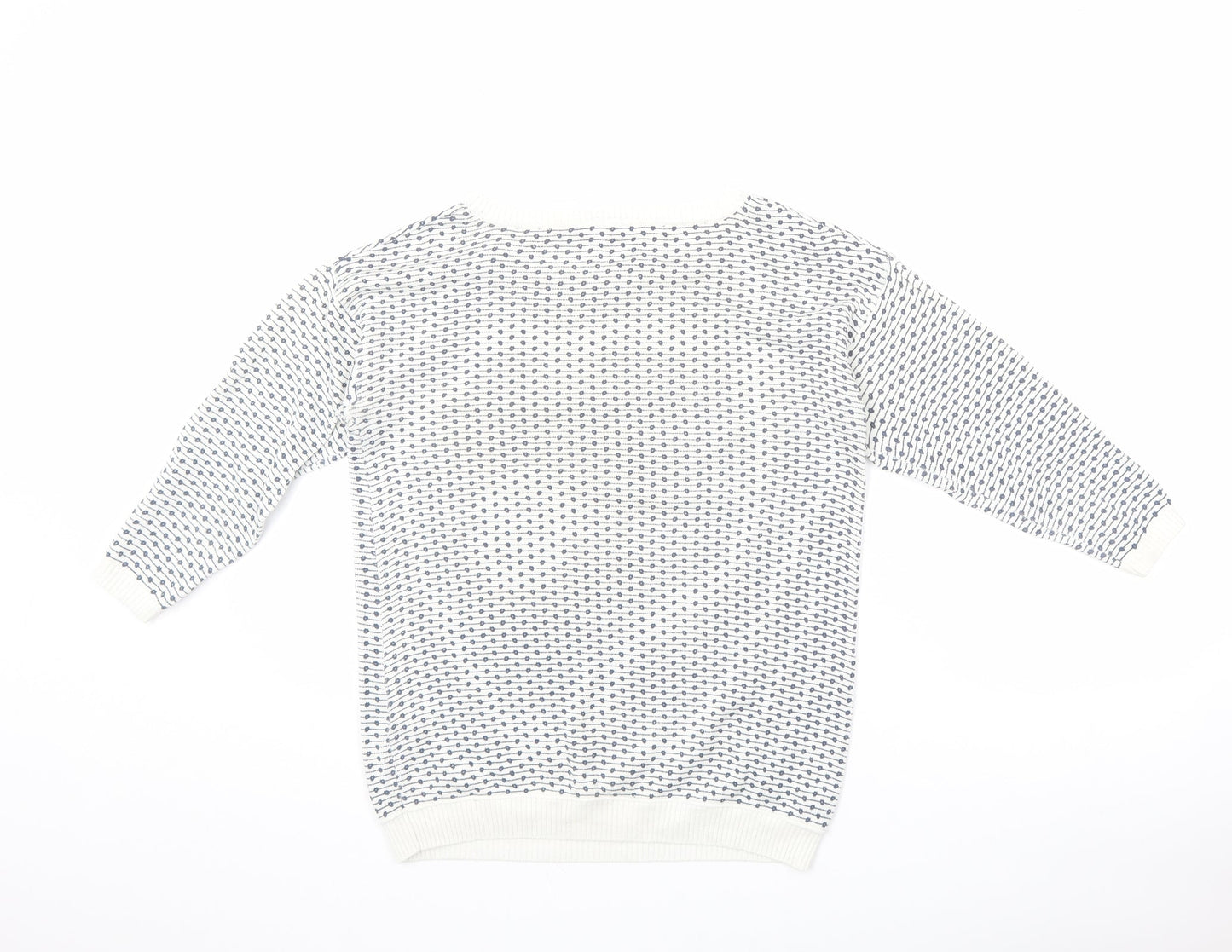 Esprit Womens Ivory Round Neck Geometric Cotton Pullover Jumper Size XS