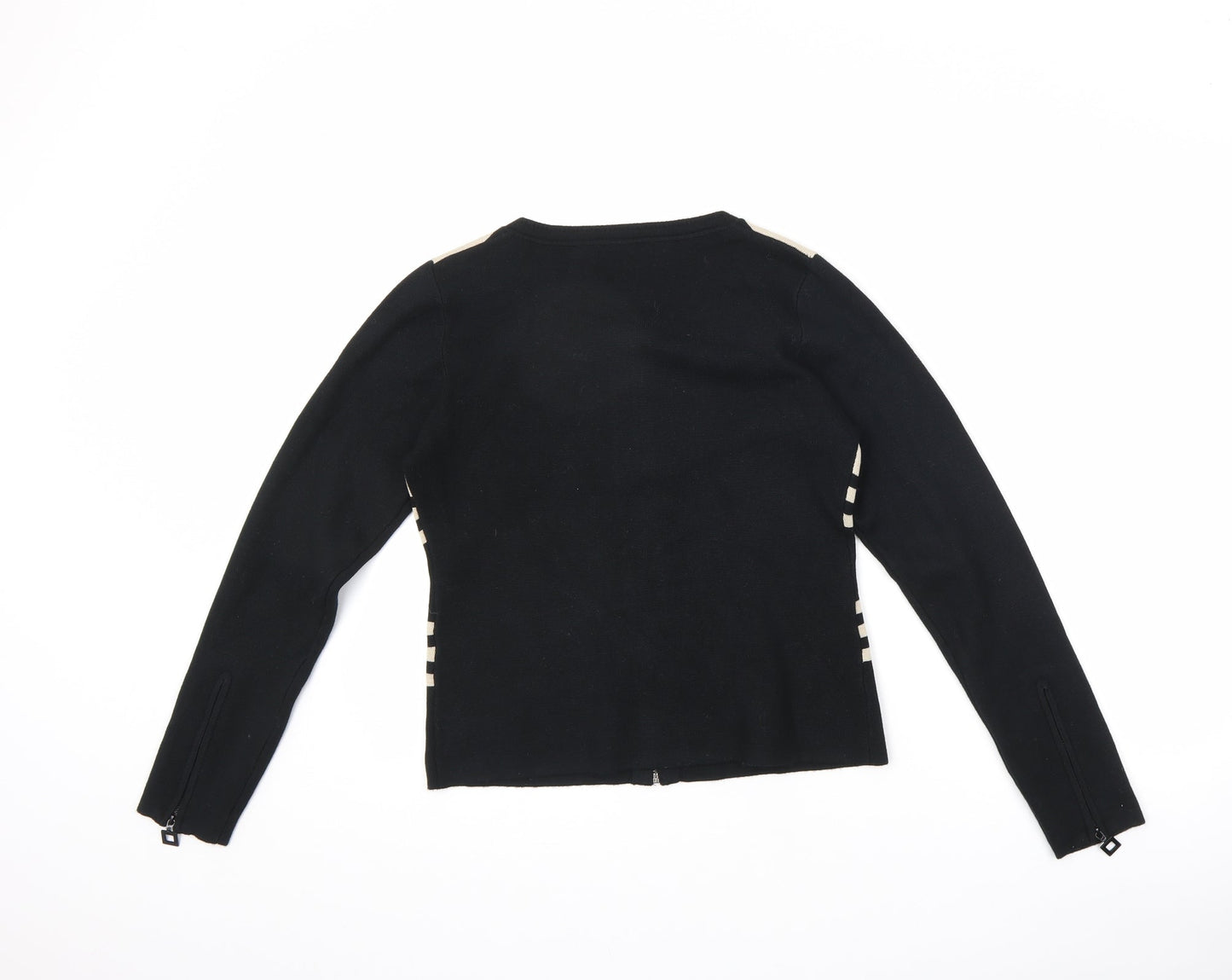 Cristina Womens Black Round Neck Viscose Full Zip Jumper Size M - Striped Zipped Cuffs Size M-L