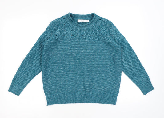 EWM Womens Blue Round Neck Polyester Pullover Jumper Size M - Cable Knit Detail