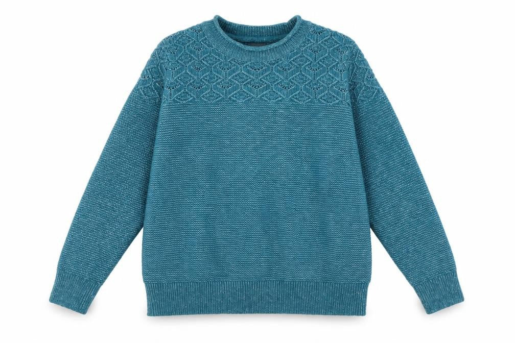 EWM Womens Blue Round Neck Polyester Pullover Jumper Size M - Cable Knit Detail