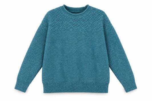 EWM Womens Blue Round Neck Polyester Pullover Jumper Size M - Cable Knit Detail