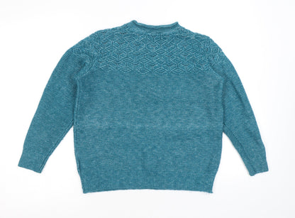 EWM Womens Blue Round Neck Polyester Pullover Jumper Size M - Cable Knit Detail