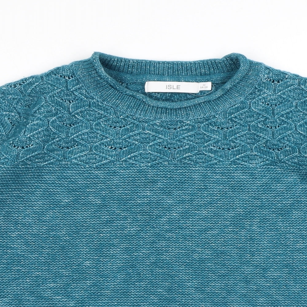 EWM Womens Blue Round Neck Polyester Pullover Jumper Size M - Cable Knit Detail