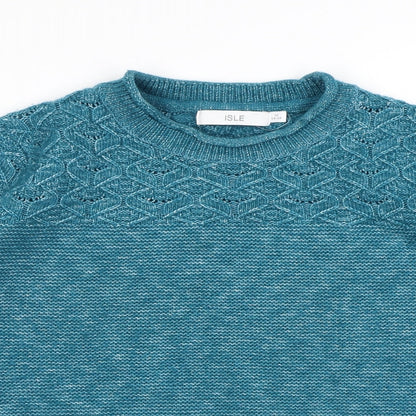 EWM Womens Blue Round Neck Polyester Pullover Jumper Size M - Cable Knit Detail
