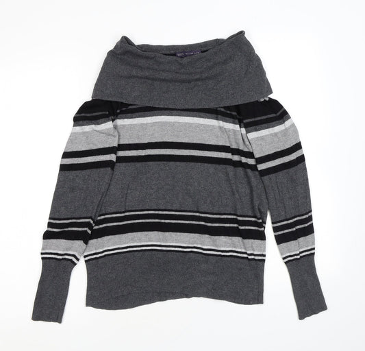 Marks and Spencer Womens Grey Roll Neck Striped Viscose Pullover Jumper Size 14