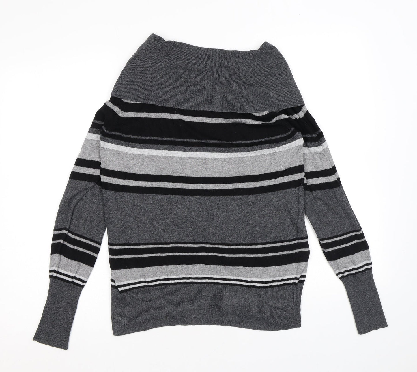 Marks and Spencer Womens Grey Roll Neck Striped Viscose Pullover Jumper Size 14