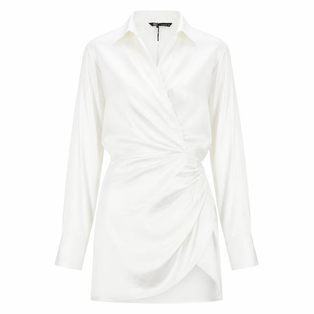 Zara Womens White Polyester A-Line Size S Collared Zip