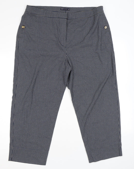 Marks and Spencer Womens Blue Plaid Polyester Trousers Size 12 L24 in Regular Zip
